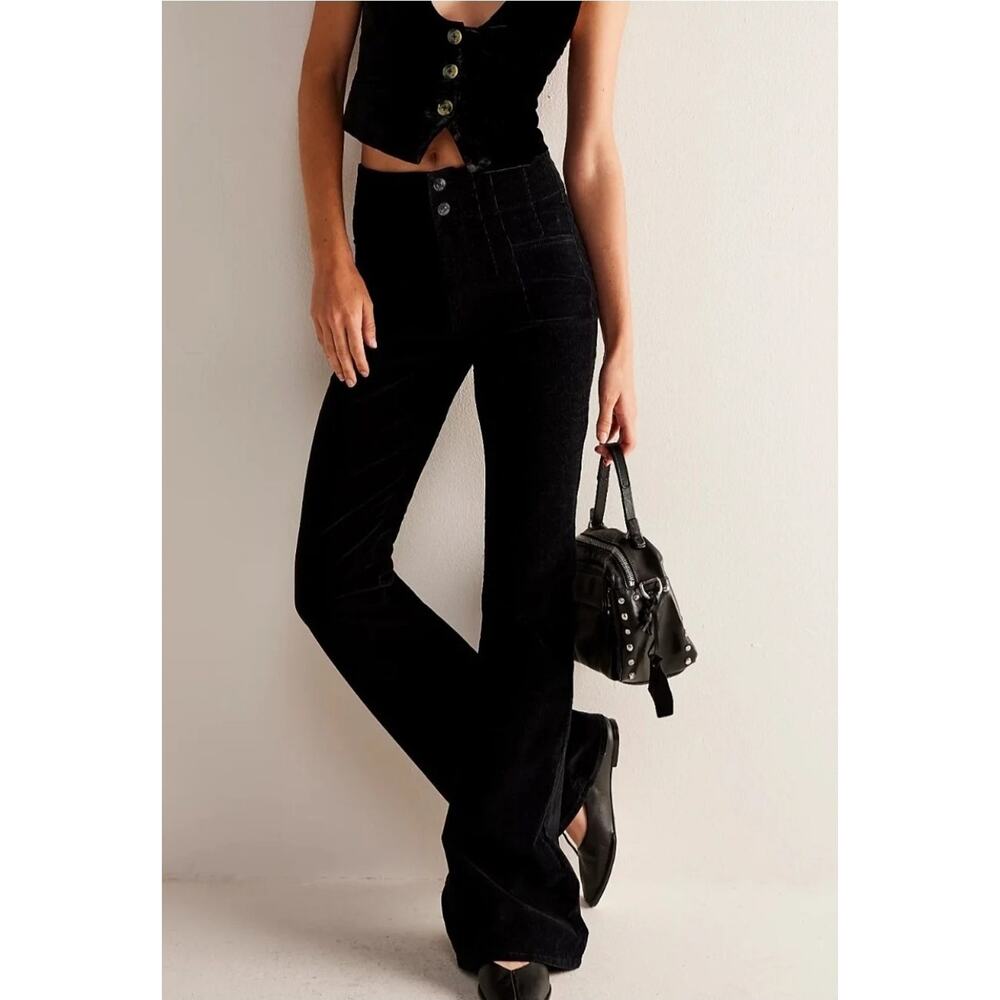 Free People We The Free Jayde Cord Black Cotton Flare Pants 27